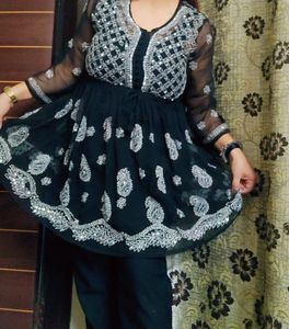 A - Line Black And White Chikenkari Kurti