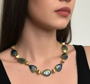 Onyx Elegant Teal & Gold Teardrop Necklace