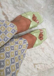 Green Woven Flat Sandals