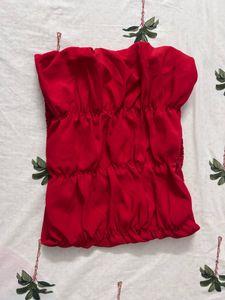 Red Ruched Bandeau Top