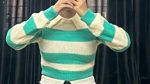 Striped Cropped Knit Sweater.