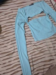 Blue Cutout Long Sleeve Top