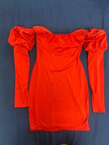 Bardot Red Dress With Sleeves