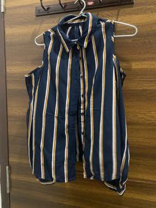 Striped shoulder cut Top