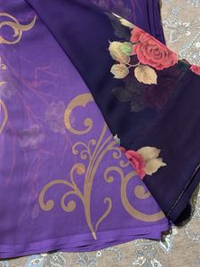 chiffon purple and blue shade flower print saree