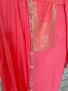 Coral Colour Dress Material