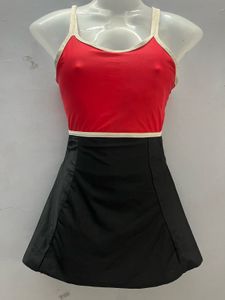Padded Sleeveless Red And Black One-Piece Swimwear