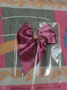 Wine Satin Bow with Rhinestone