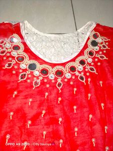 Beautiful Red Kurta With Mirror Work