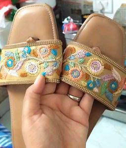 Embroidered Slide Sandals