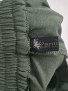 Olive Green Cigarette Trousers With Fabric Belt