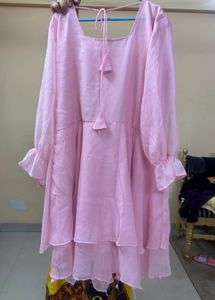Beautiful Pink Chiffon Kurta With Beads Embroidery