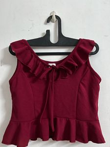 Burgundy Ruffle Trim Tank Top