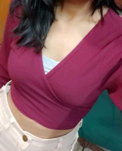 Slim Fit Crop Top For Women Tie Up