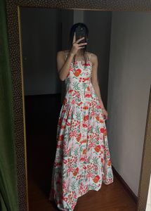 Fit & Flare Tropical Beach Printed Maxi Dress