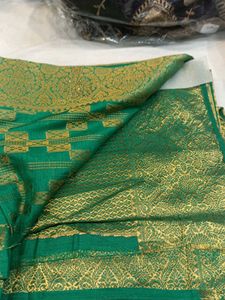Green &amp; Gold Woven Saree