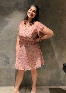 Women Fir And Flare Pink Midi Calf Length