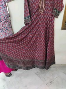 Maroon Printed Ethnic Dress