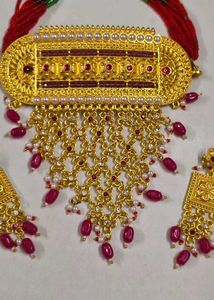 Ruby Rajisthani Gold-Tone Necklace set bridal look