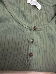 Olive Green Ribbed Button T-Shirt