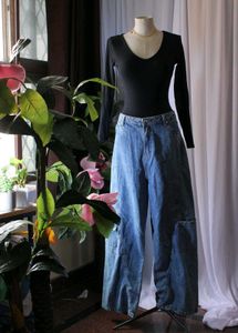 Unisex Blue Denim High Waist Baggy Jeans