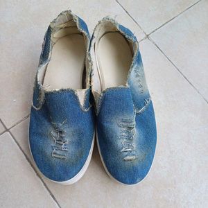 Korean Platform Distressed Denim shoes for ladies
