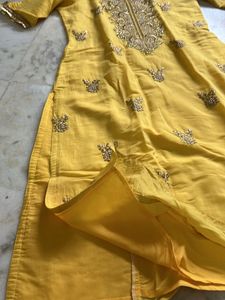 Beautiful Yellow Pearl Embroidered Ladies Kurta