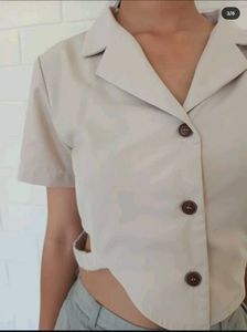 Cropped Beige Button-Down Top