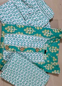 Teal & White Printed Kurta Set