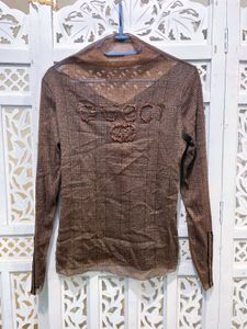 Luxe Brown Shimmer Knit Top D
