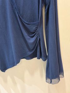 Elegant Blue Wrap Top