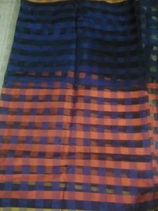 Orange And Blue Color Cotan Sadi With Baluse