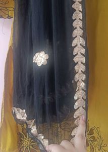 🌼 Mustard Yellow cut work Kurti Set with Black Du