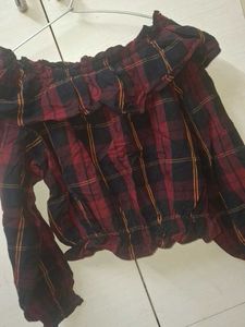 Maroon Chaked Off Shoulder Top