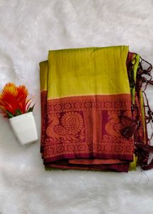 Premium  Varanasi Banarasi Yellow &amp; Green Saree