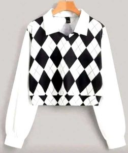 Black & White Argyle Polo Crop Top