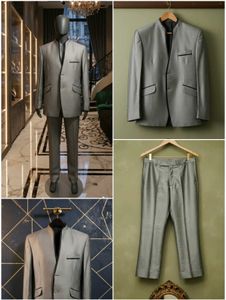 [42-44] New  Grey Mandarin Collar Suit set