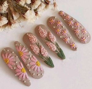 Floral Hand Embroidered Hair Clips