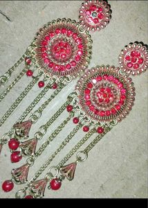 Vibrant Red Kundan-Style Dangler Earrings