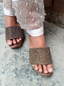 Silver Embalished Heel Wedges