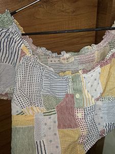 Patchwork Puff Sleeve Crop Top