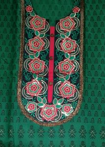 Unstitched Cotton Suit Set With Chiffon Dupatta