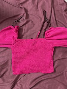 Pink Full Sleeved Crop Top