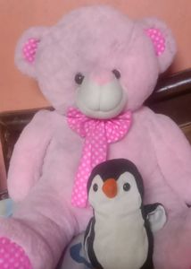 Pink Teddy Bear with Penguin