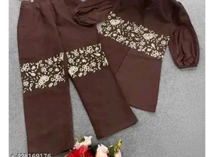 Brown Floral Embroidered Pant Set