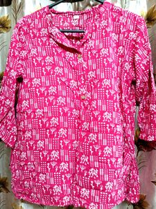 Pink & White Print Top