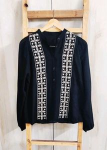 Black Embroidery Work Cotton Top Size-38