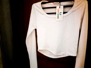 White Ribbed Long Sleeve Top