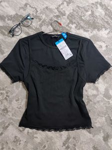 Chic Black Lace Trim Top