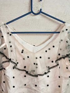 Trendy Polka Dot Ruffle Crop Top Layered Cream